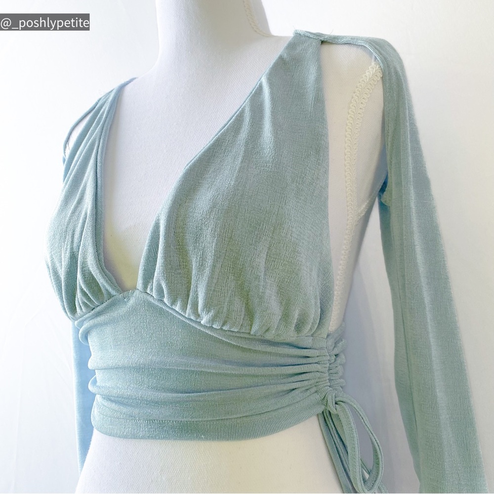 Hazel & Olive s cutout side drawstring slinky long sleeve top - Picture 6 of 16